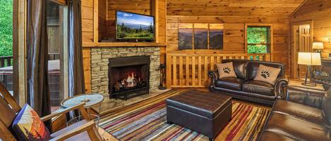 Smart-tv, eldstad och dvd-spelare