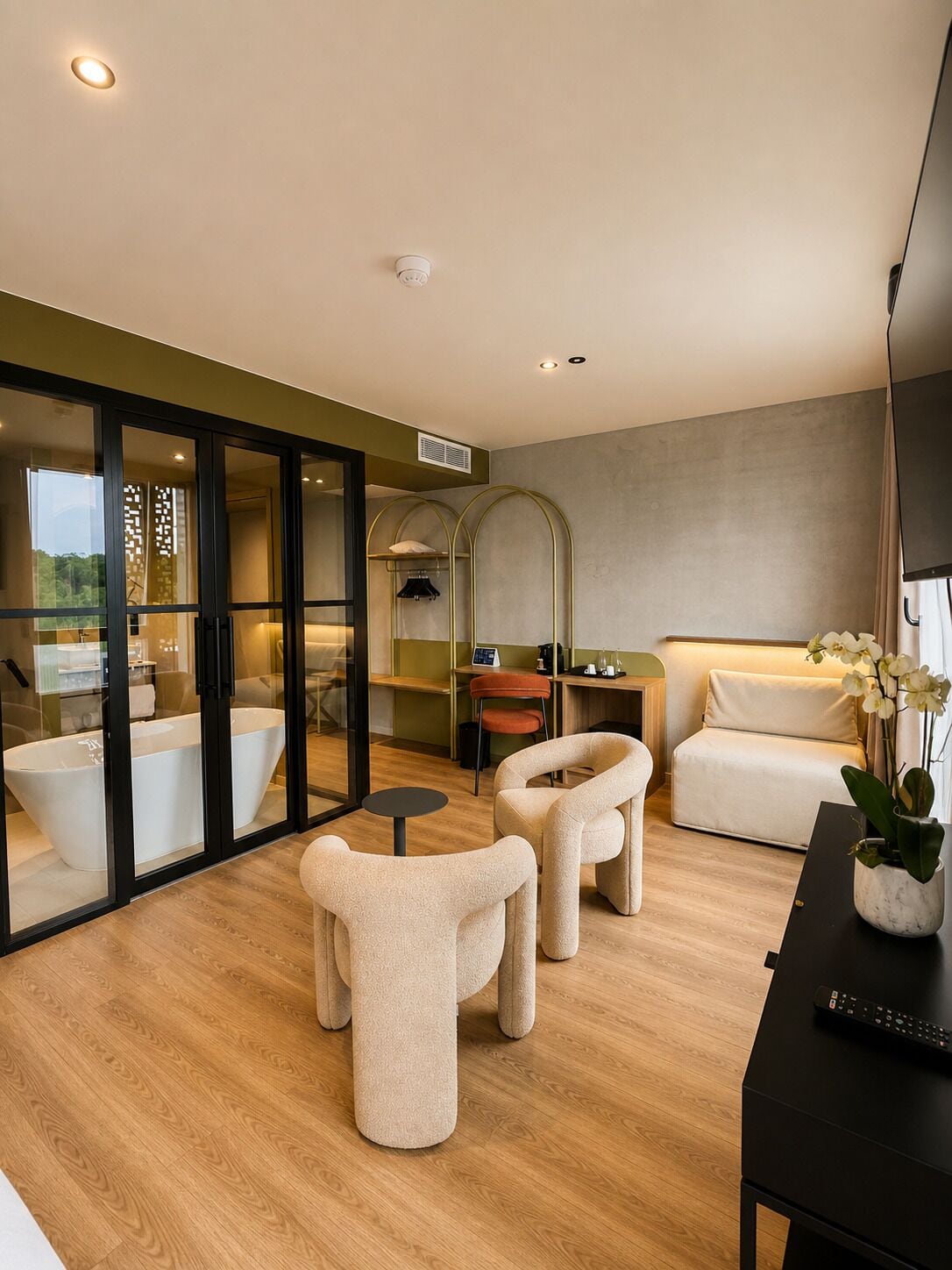 Junior Suite, Multiple Beds | Premium bedding, minibar, desk, laptop workspace