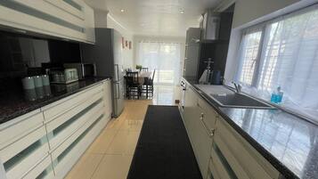 Fridge, microwave, oven, electric kettle