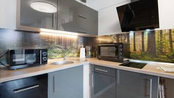 Réfrigérateur, micro-ondes, four, plaque de cuisson