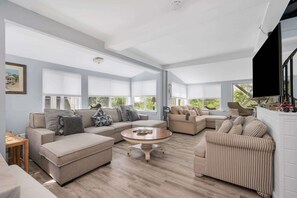 TV, fireplace, books, offices - The Lounge House | Giants Neck Beach, Water Views  and Coastal Comfort (East Lyme)