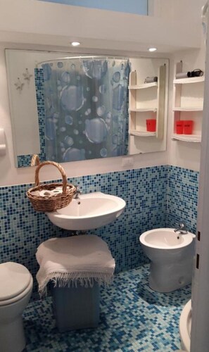 Secadora de cabello, toallas, jabón, papel de baño 