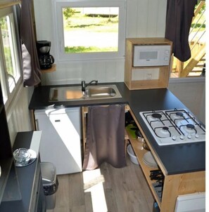 Fridge, microwave, stovetop