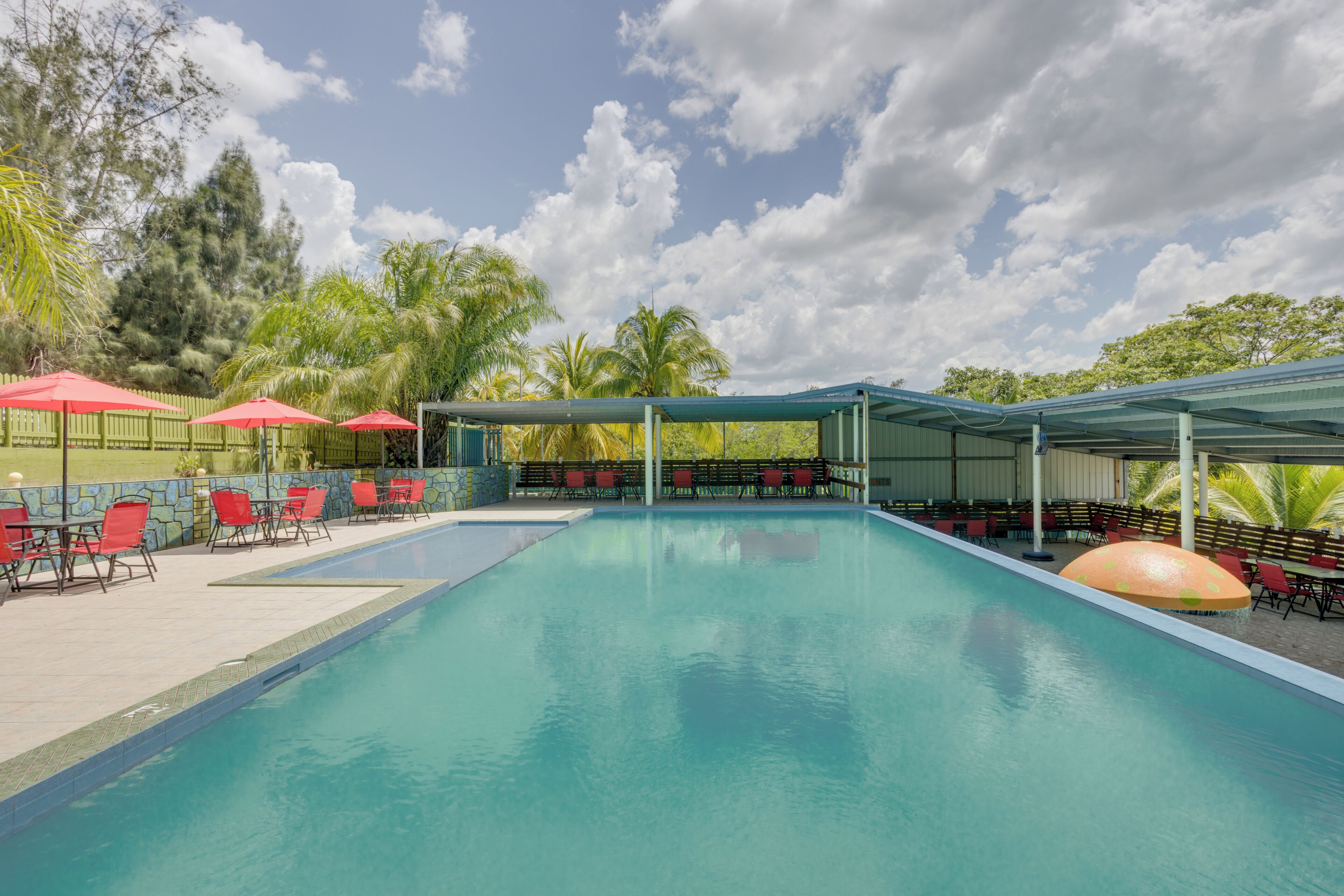 Outdoor pool, pool umbrellas