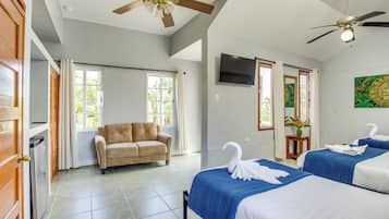 Comfort Family Room | Individually furnished, desk, laptop workspace, iron/ironing board