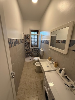 Dusche, Haartrockner, Bidet, Handtücher