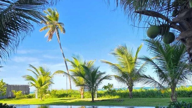 A pool surrounded by palm trees and a clear blue sky. - La Playa 204 Vista Livre ao Mar by LP (Ipojuca)