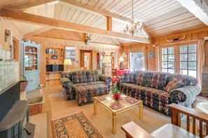 Fernseher, Kamin, Bücher, Videothek