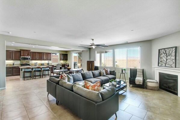 TV, fireplace, video games