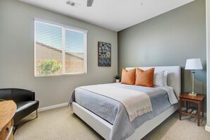 4 bedrooms, desk, iron/ironing board, travel cot