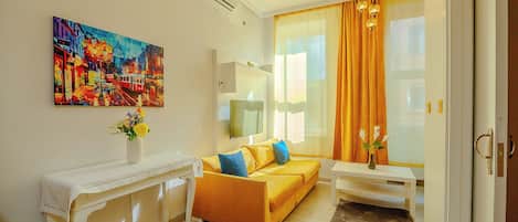 Superior Apartment | Desk, blackout drapes, soundproofing, iron/ironing board