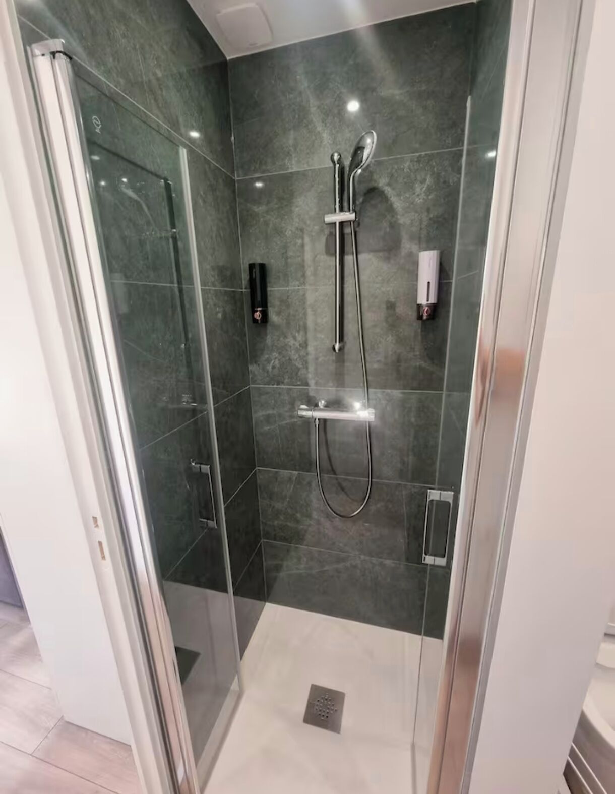 シャワー、ヘアドライヤー、タオル、石鹸