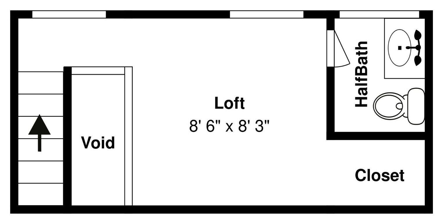 Un loft con medidas de 2.57 x 2.5 metros, medio baño y un armario.