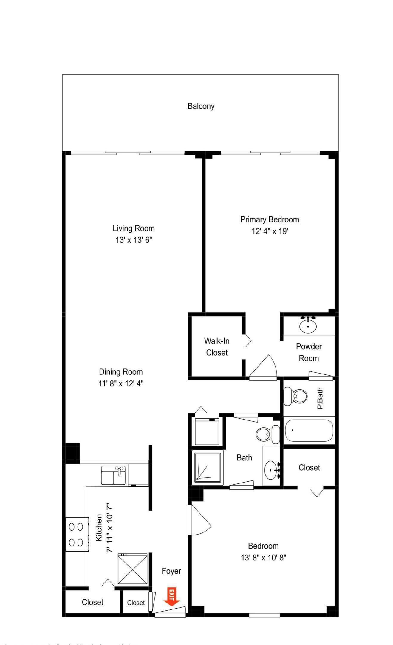 Plan d’étage d’un appartement-studio comprenant un balcon, un salon, une salle à manger, une cuisine, un dressing, des toilettes, une salle de bain et une chambre.