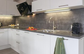 Fridge, oven, dishwasher, coffee/tea maker