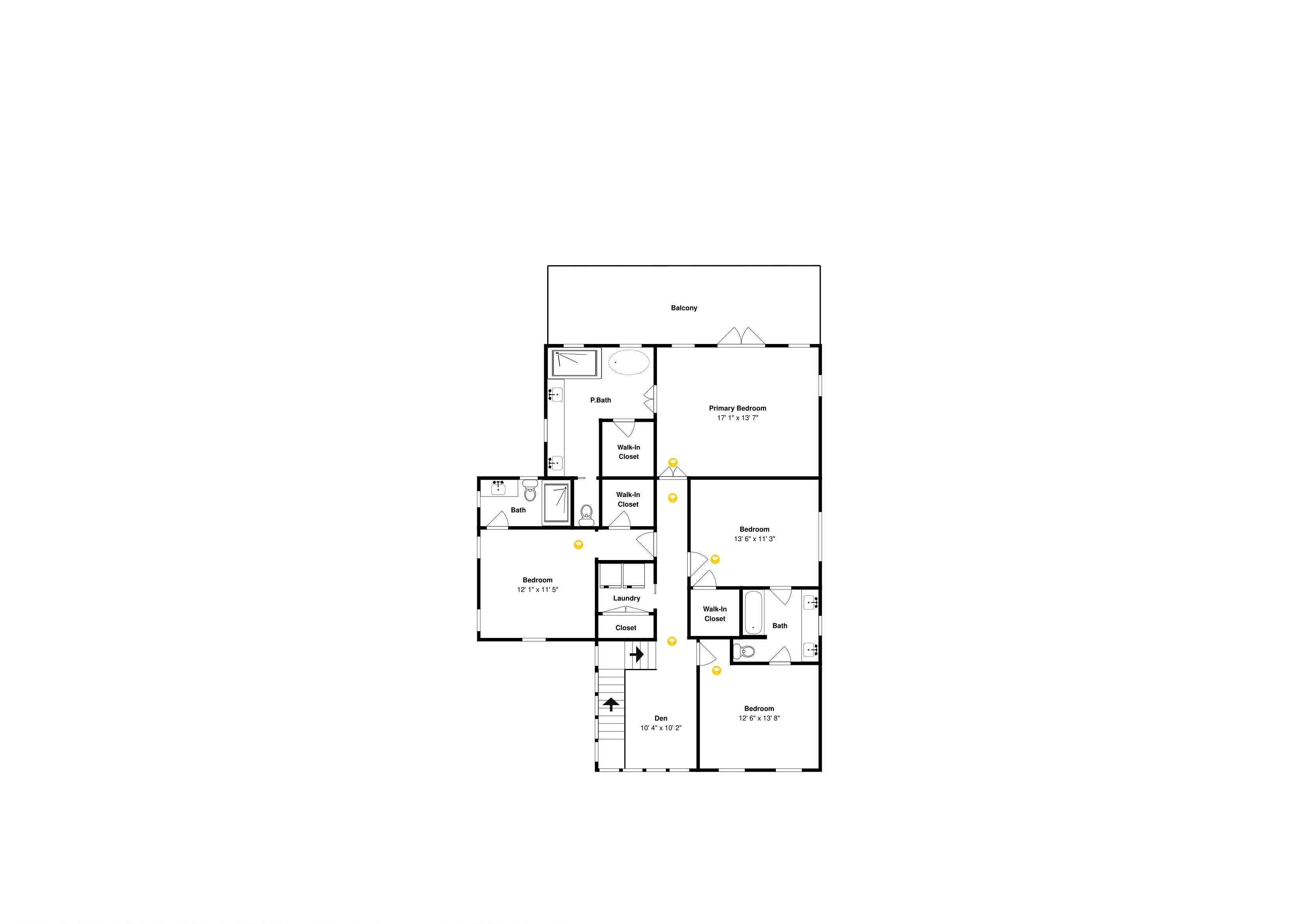 Plan d’étage d’un hôtel comprenant un balcon, une chambre principale, des dressings et un espace buanderie.
