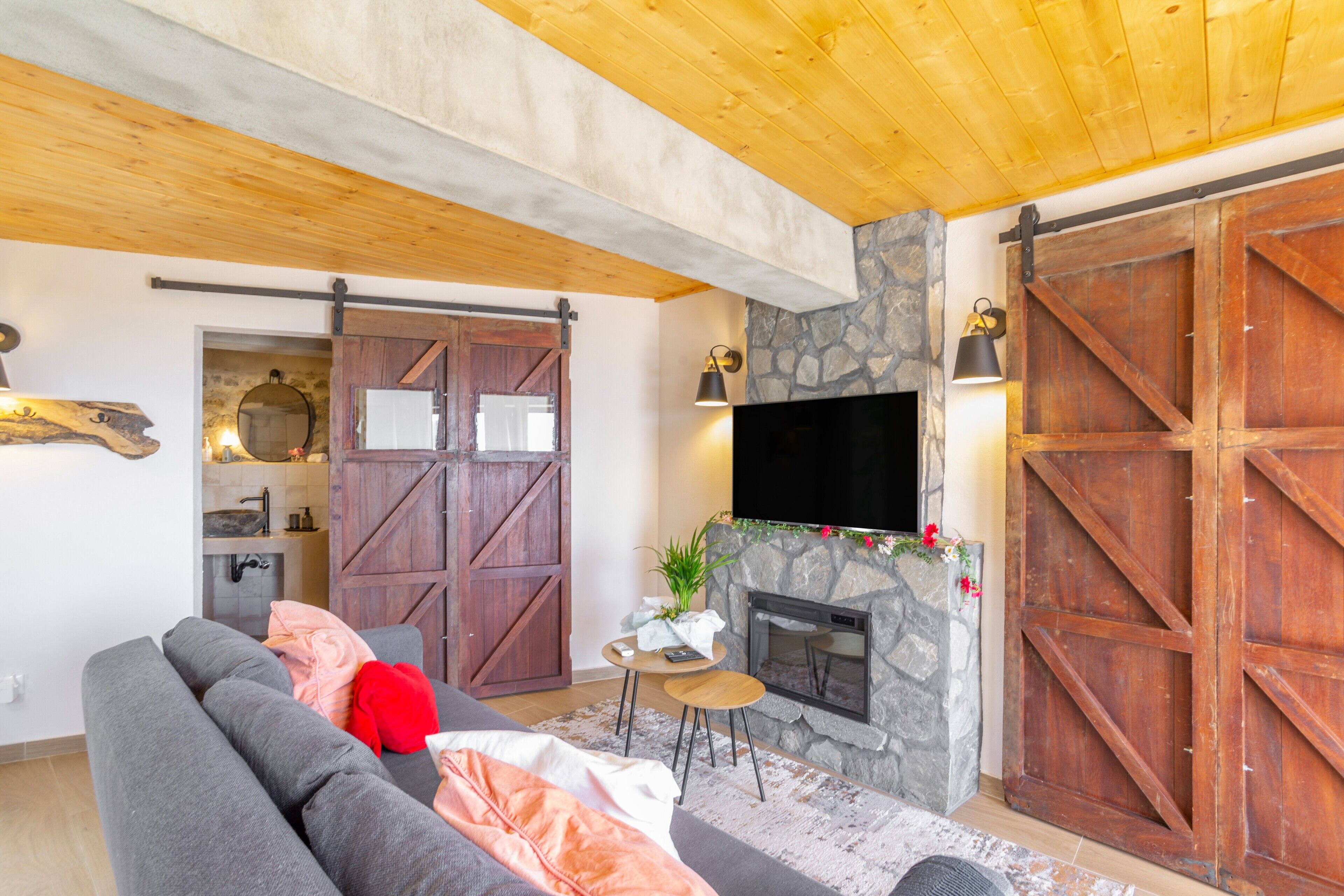 TV, fireplace
