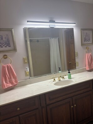 Regadera, secadora de cabello, toallas, jabón 