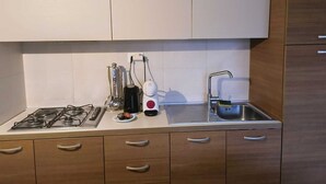 A modern kitchen with a gas stove, a sink, and wooden cabinets. - Marialva Tropical T2 (Santa Maria)