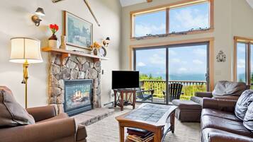 TV, fireplace, DVD player, books