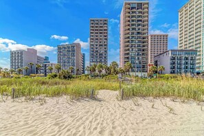 On the beach, beach towels