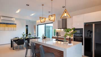 Villa, 4 Bedrooms, Private Pool, Pool View | Private kitchen | Full-size fridge, microwave, oven, stovetop