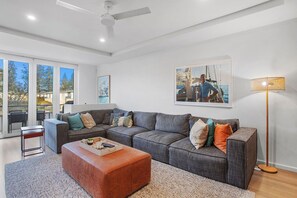 Smart TV, fireplace, table tennis, books