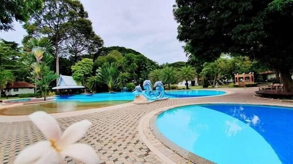 Alberca techada y alberca al aire libre