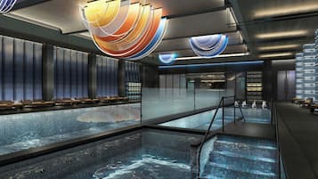 Indoor pool, open 6:00 AM to 11:00 PM, lifeguards on site