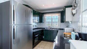 Fridge, microwave, oven, dishwasher