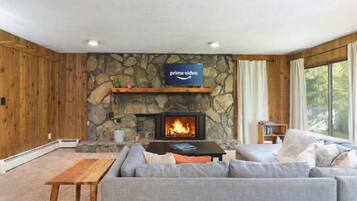 Télévision, cheminée, espaces bureaux