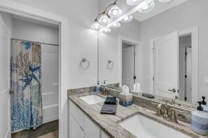 Shower, hair dryer, towels - Coastal Escape | Deck, Views + Easy Beach Access (Bolivar Peninsula)