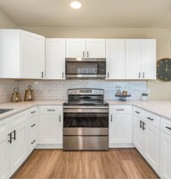 Full-size fridge, microwave, oven, stovetop