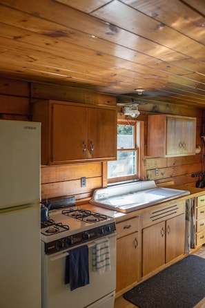 Fridge, oven, stovetop, cookware/dishes/utensils