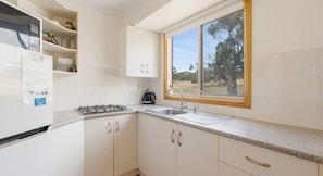 Fridge, microwave, stovetop, toaster
