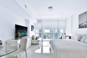 1 bedroom, desk, iron/ironing board, travel cot