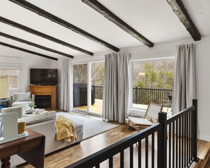 Smart TV, fireplace, video games, DVD player