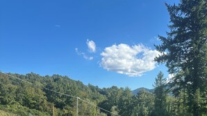 A pool area with a clear sky, surrounded by greenery and flowers. - Carina in Toscana, garden apartment with private pool in beautiful Garfagnana. (Colognola)