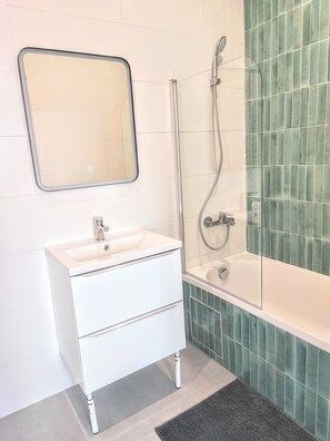 Shower, hair dryer, toilet paper