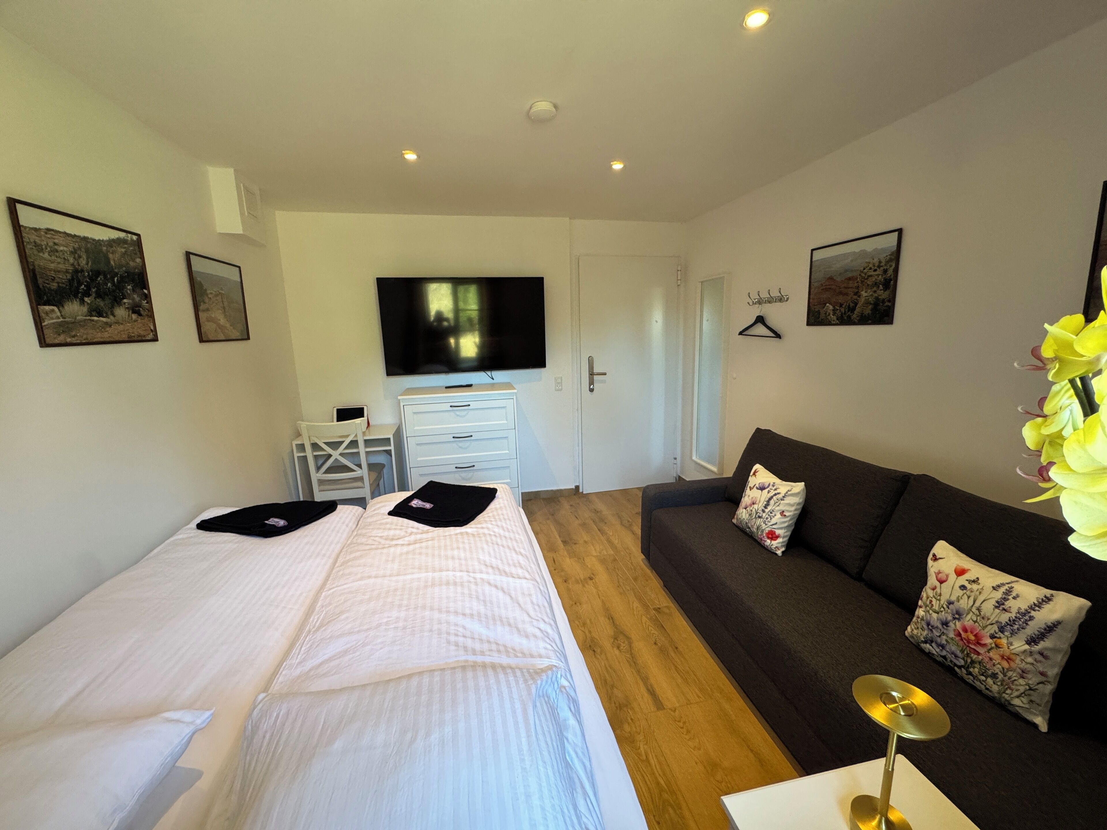 Premium bedding, pillowtop beds, desk, blackout drapes