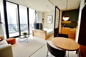 Studio, 1 Bedroom, Balcony, Garden View | Living room - Burj View Studio at Upside Living, Business Bay - Business Travel Ready (Dubai)