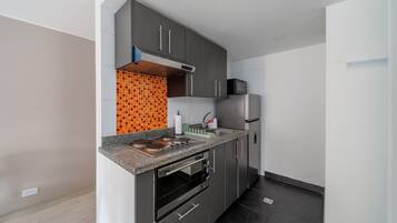 Fridge, microwave, oven, coffee/tea maker