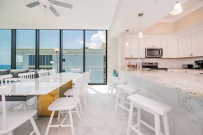 Fridge, microwave, oven, dishwasher