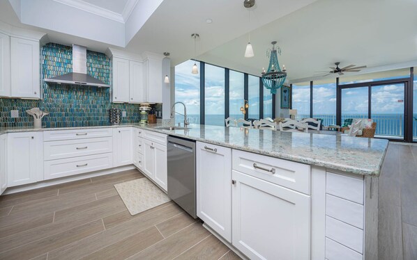 Fridge, microwave, oven, dishwasher