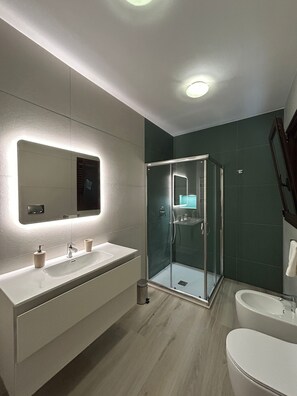 Shower, bidet, towels