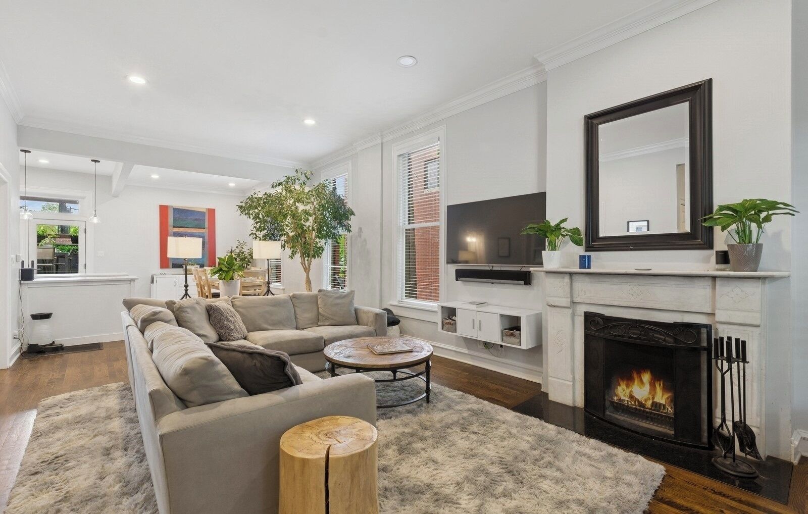 Smart TV, fireplace, computer monitors, printers