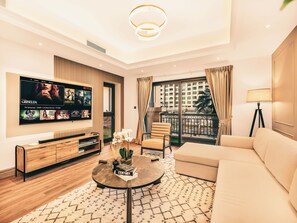 Signature-Apartment, 1 Schlafzimmer, Stadtblick, am Strand | Wohnzimmer