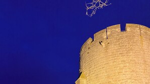 A large, illuminated castle-like structure at night with a clear sky. - La CAMARGUAISE Room Breakfast included. SOL en CIEL house. (Aigues-Mortes)
