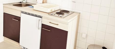 Fridge, stovetop, cookware/dishes/utensils