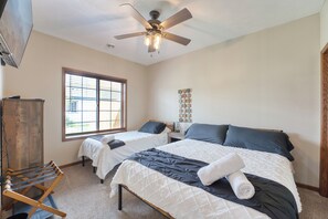 2 bedrooms, desk, iron/ironing board, travel cot